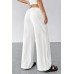 Kadın Beyaz Bol Kesim Cepli Geniş Paça Dökümlü Pantolon