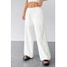Kadın Beyaz Bol Kesim Cepli Geniş Paça Dökümlü Pantolon