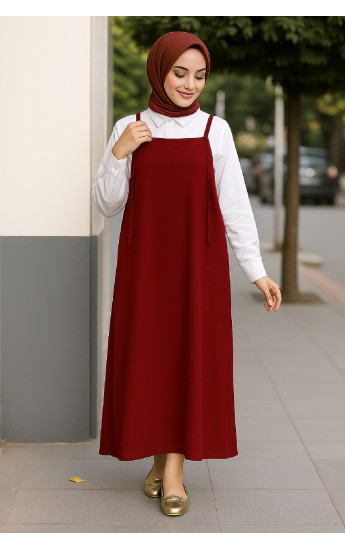 Kadın Bordo Basic Ayarlanabilir Askılı Jile Elbise&hellip;