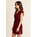 Kadın Bordo Yanları Yırtmaçlı Tokalı V Yaka Mini Plaj Elbisesi