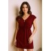 Kadın Bordo Yanları Yırtmaçlı Tokalı V Yaka Mini Plaj Elbisesi