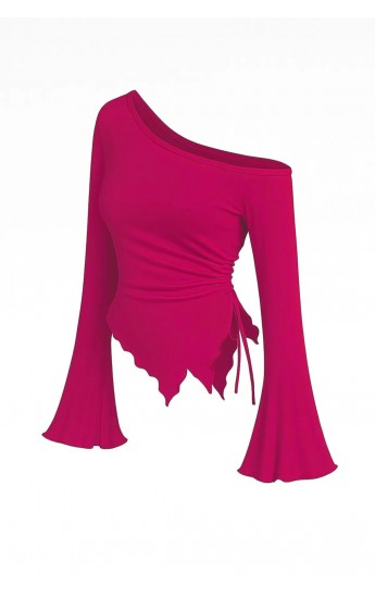 Kadın Fuşya Uzun İspanyol Kollu Asimetirik Yaka Yandan Bağlamalı Drap&hellip;