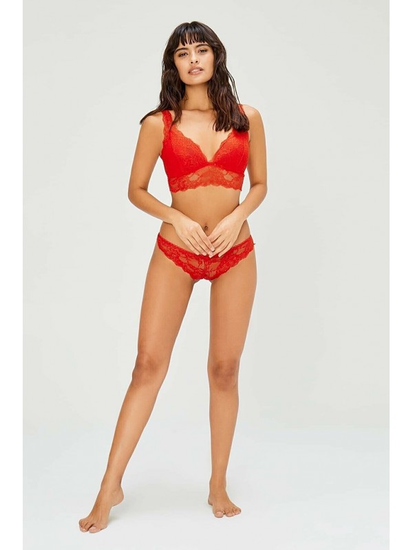 Kadın Kırmızı Dantelli Büstiyer Sütyen Külot Takımı