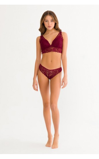 Kadın Bordo Dantelli Büstiyer Sütyen Külot Takımı&hellip;