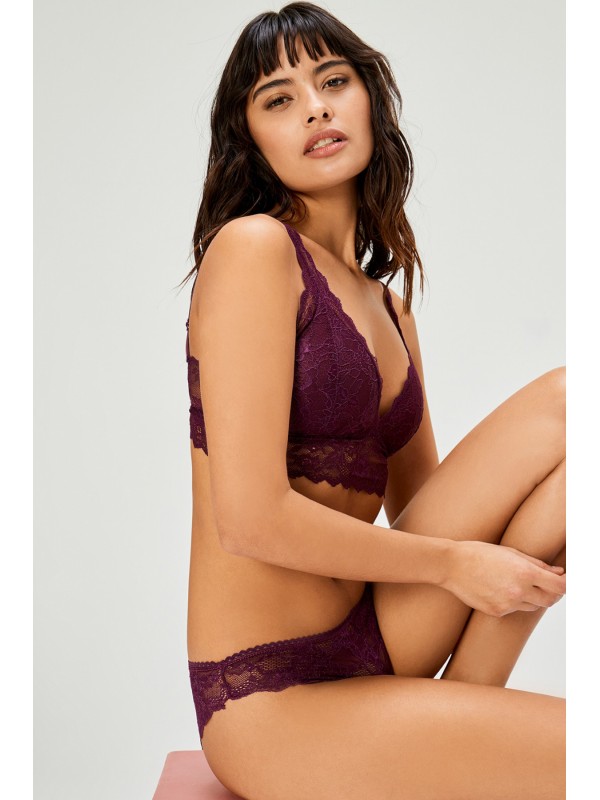 Kadın Mor Dantelli Büstiyer Sütyen Külot Takımı